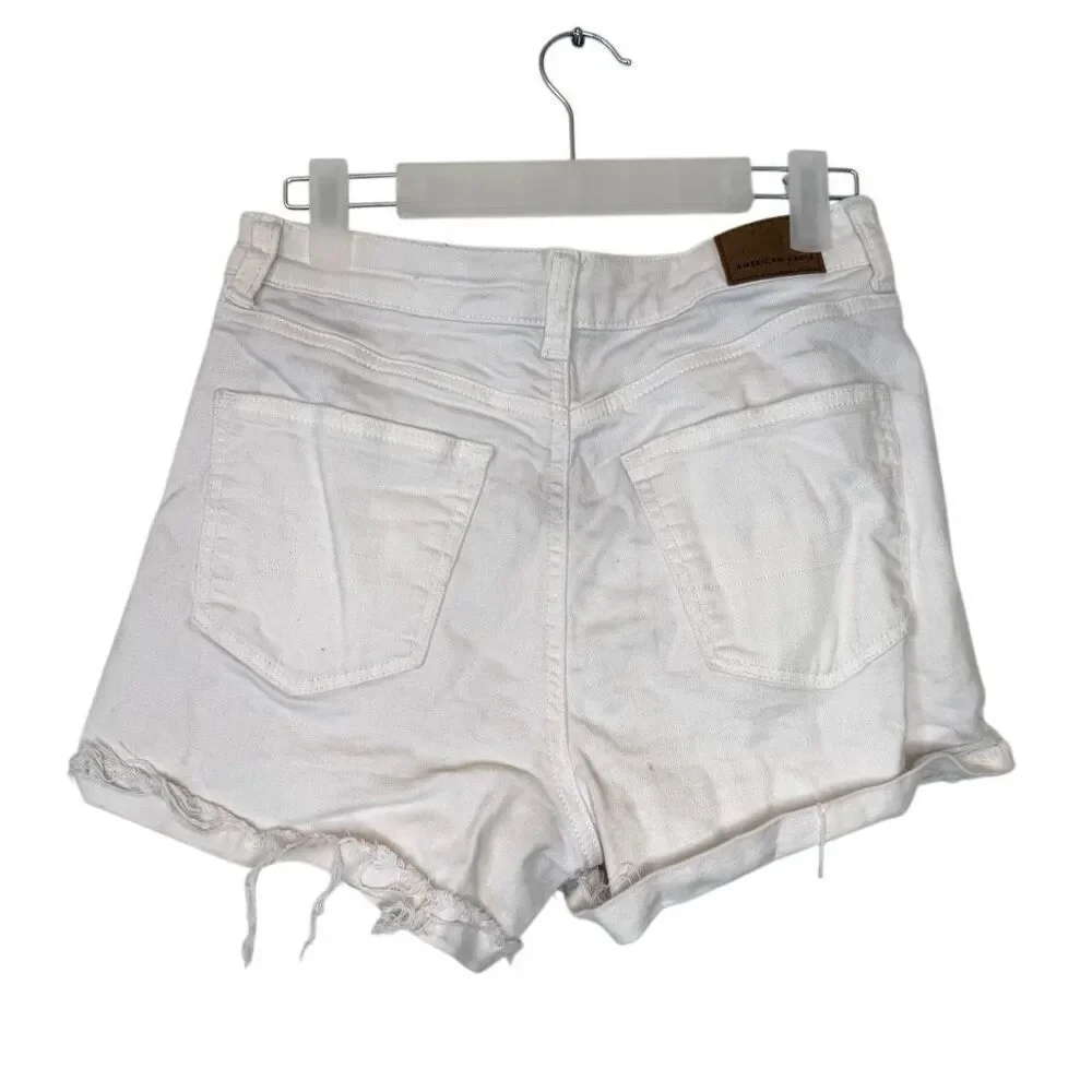 American Eagle High Rise Stretch Distressed White Mom Jean Shorts Size 2